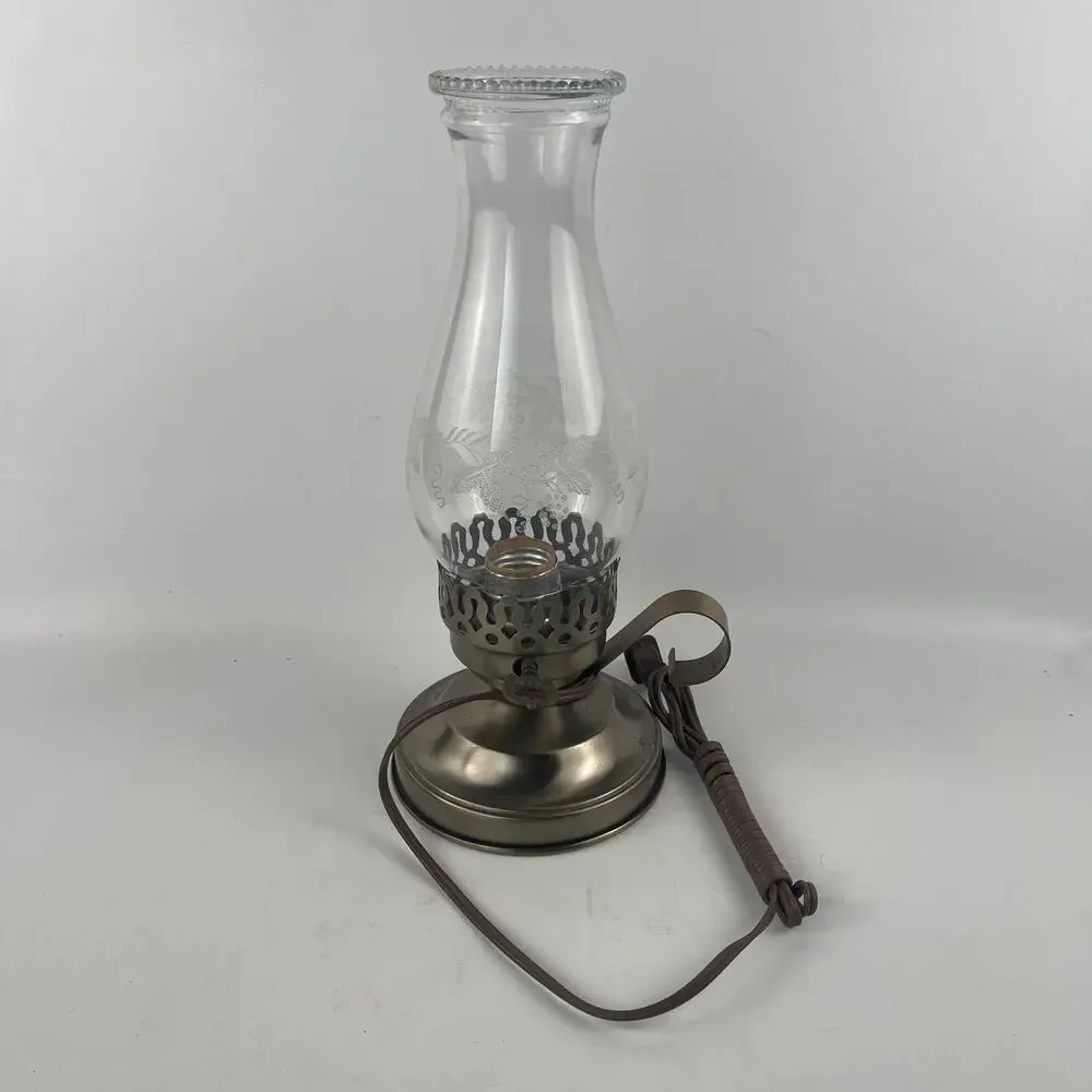 Vintage Electric Hurricane Lamp Clear Patterned Globe 12”